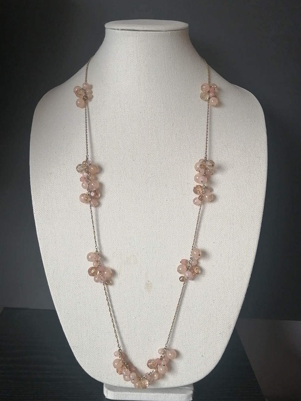 Lydell Long Goldtone Chain Clustered Champagne Beads Accents Necklace